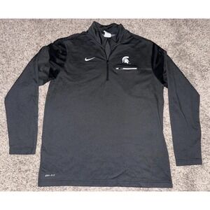 Michigan State Spartans Nike Tech Sweatshirt Mens L Black 1/4 Zip Pocket Dri-fit